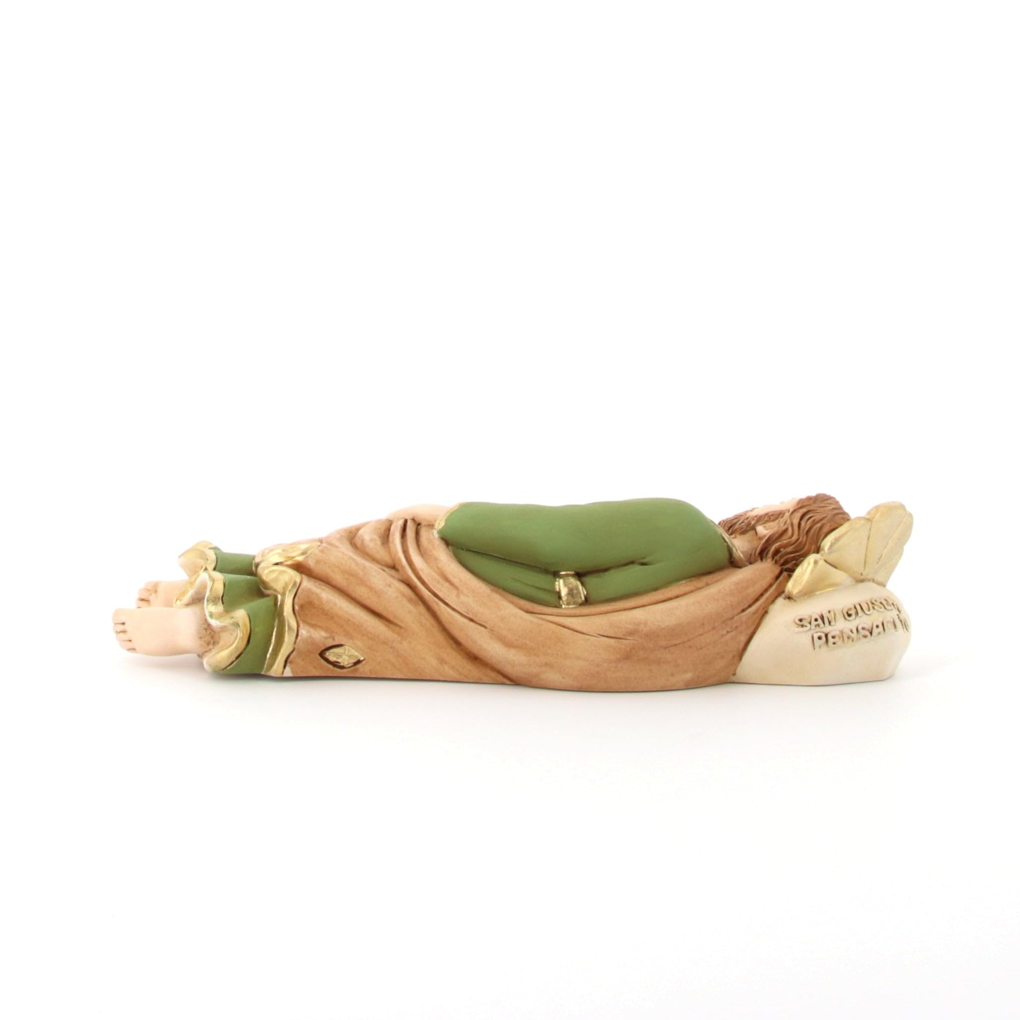 SHALOM - Statua San Giuseppe Dormiente In Polvere Di Marmo. Larghezza 14 Cm