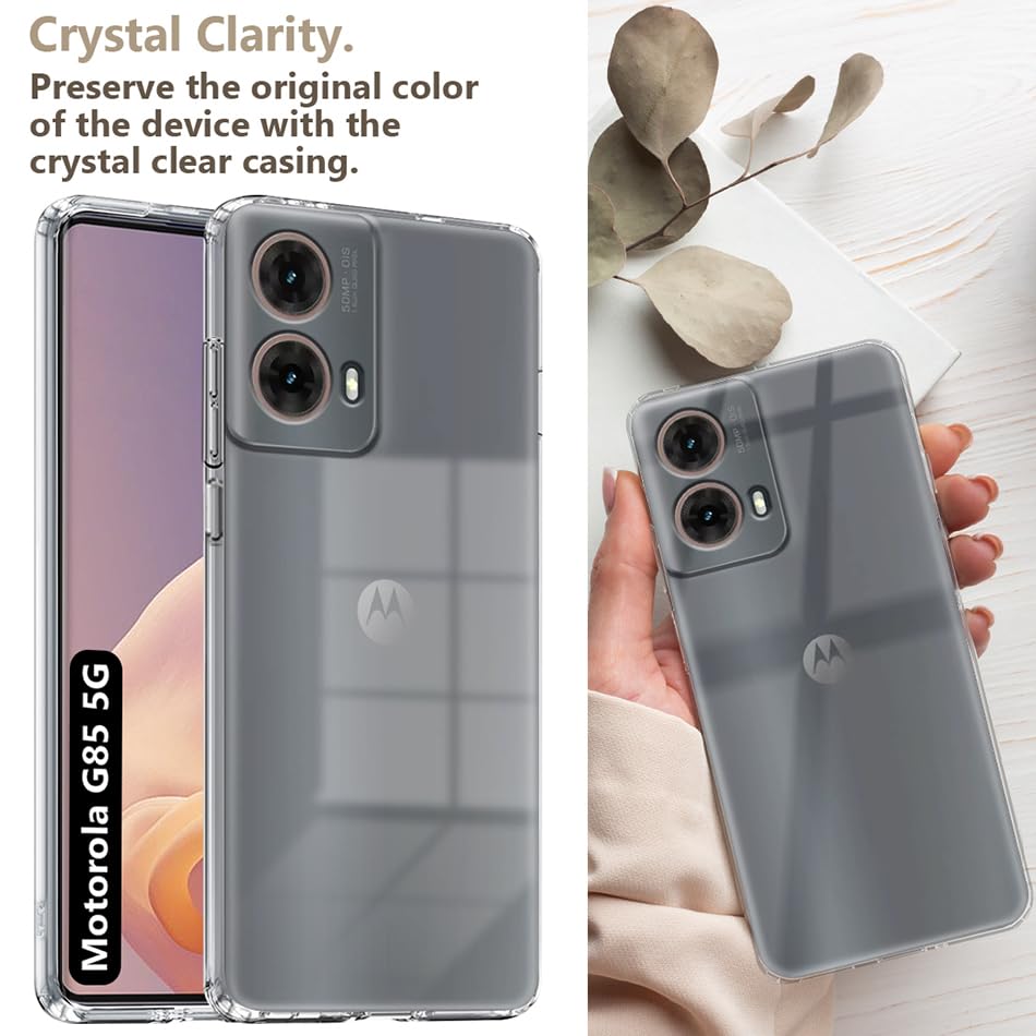 Image of Fashionury Crystal Clear Case for Motorola G85 5G | Yellowing Resistance | Transparent TPU Silicone | Raised Camera Lips | Slim Transparent Cover