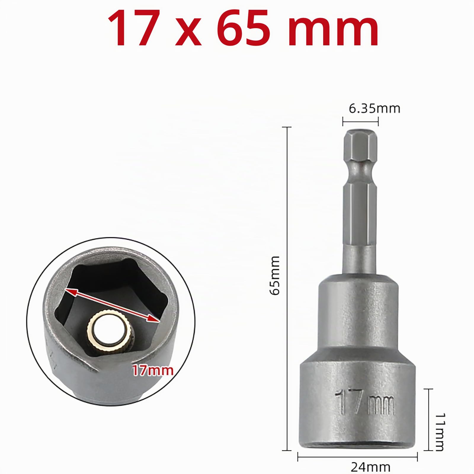 Set di chiavi a bussola magnetiche con codolo esagonale da 17mm, per trapani, avvitatori e adattatori., grigio