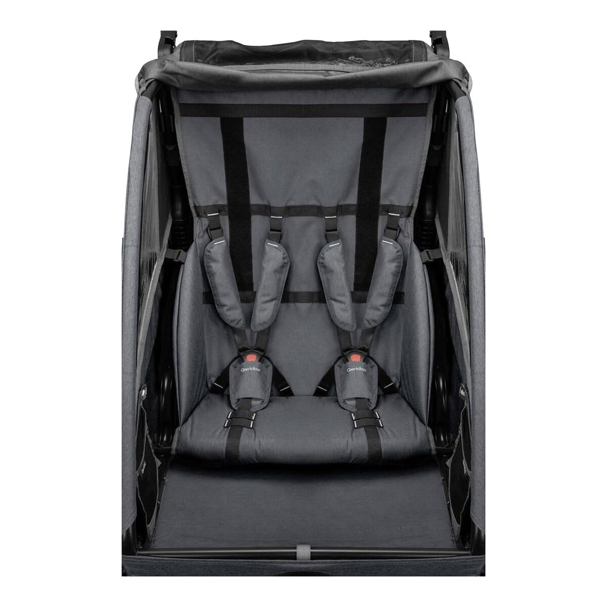 Rimorchi per bicicletta marca QERIDOO. Modello Kinderfahrradanhänger & Buggy QUPA 2 für 2 Kinder mit Kupplung, Blattfeder-Dämpfsystem (bis 60 kg) - Grigio
