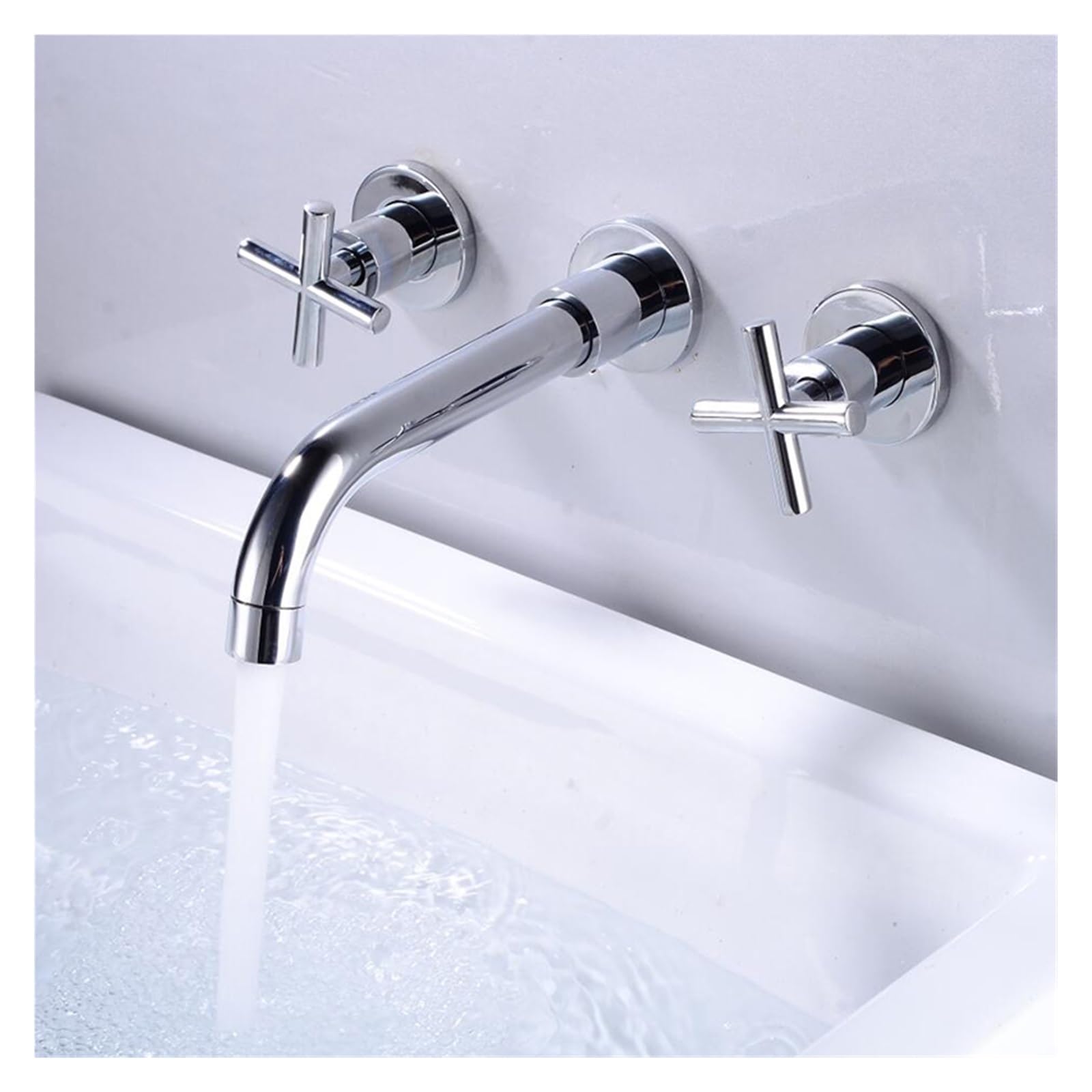 Mitigeur d'évier de salle de bain chromé à double poignée murale