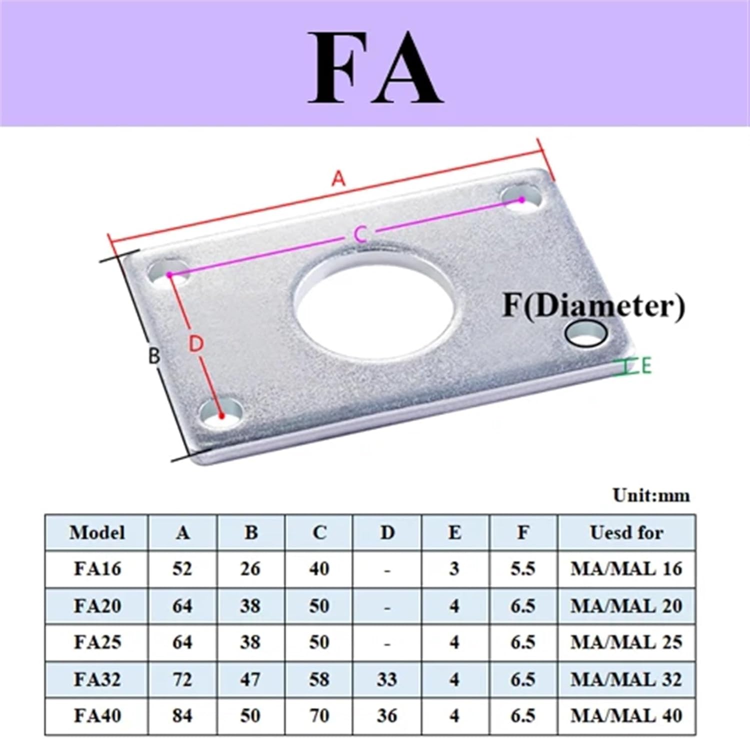 LB/SDB/Y/I/FA/F/U/NUT Joint Fitting Mounting Bracket for MA MAL16 20 25 32 40mm Mini Cylinder Accessories ( Color : FA , Size : MA MAL32 )