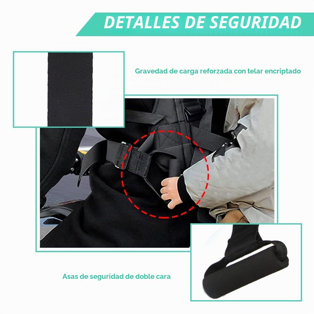 Jolik Mejora el arnés de la motocicleta para un niño ajustable con dos asas, material reflectante transpirable en negro