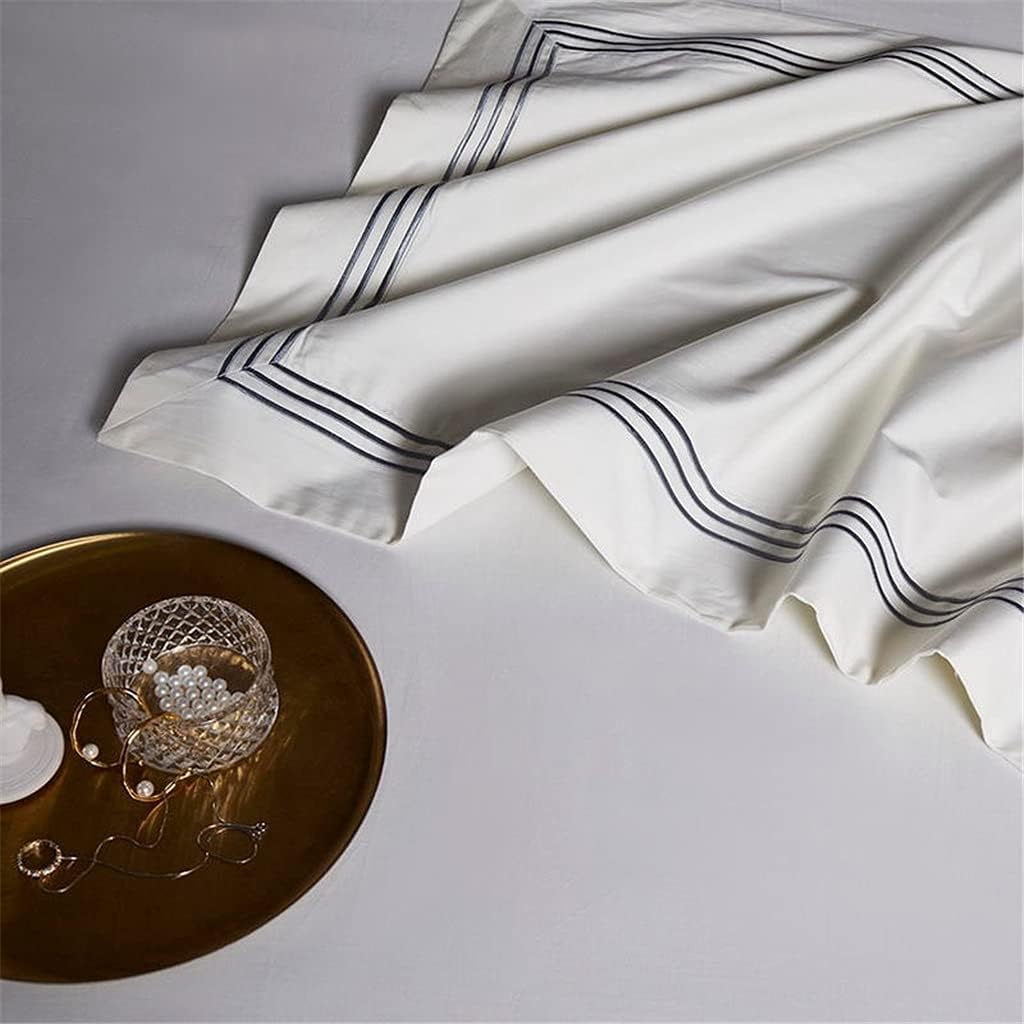 Embroidered Duvet Cover Soft Cotton Bedding Set Bed Sheet Pillowcases Bed Linings (Color : Flat, Size : Double 200X200cm6Pcs)