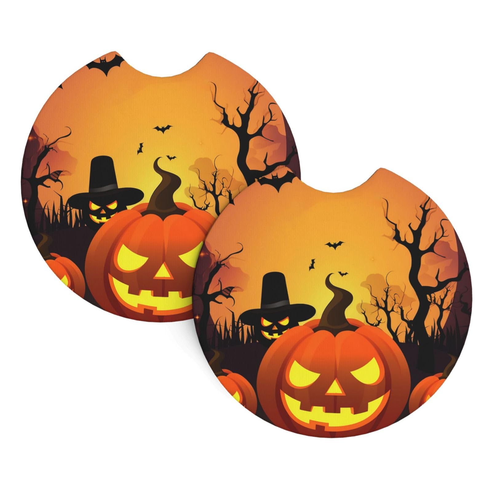 2 Pack Car Coaster for Cup Holders Happy Halloween Day Car Cup Coaster 2.7" Neoprene Non-Slip Automotive Cup Mat Universal Auto Car Interior Accessories for Women Men Cup Pad
