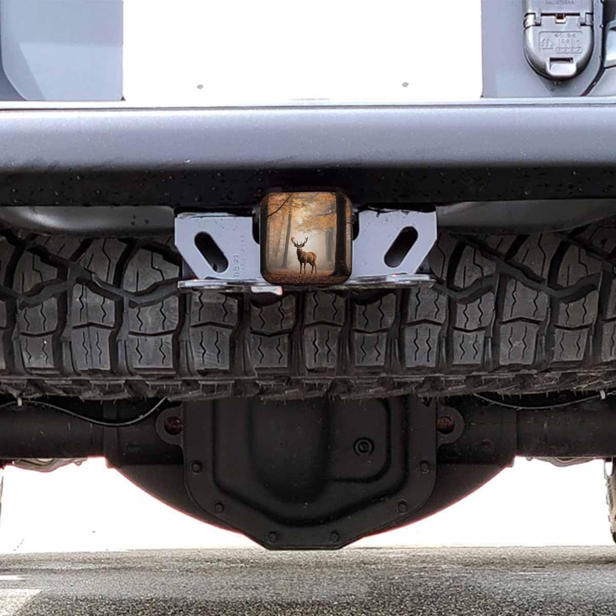 Deer Hitch Covers 2 Inch Foggy Autumn Maple Forest Wildlife Deer Trailer Hitch Cover Tube Plug Insert, Car Exterior Accessories, Receiver Tube Hitch Cover for Trucks