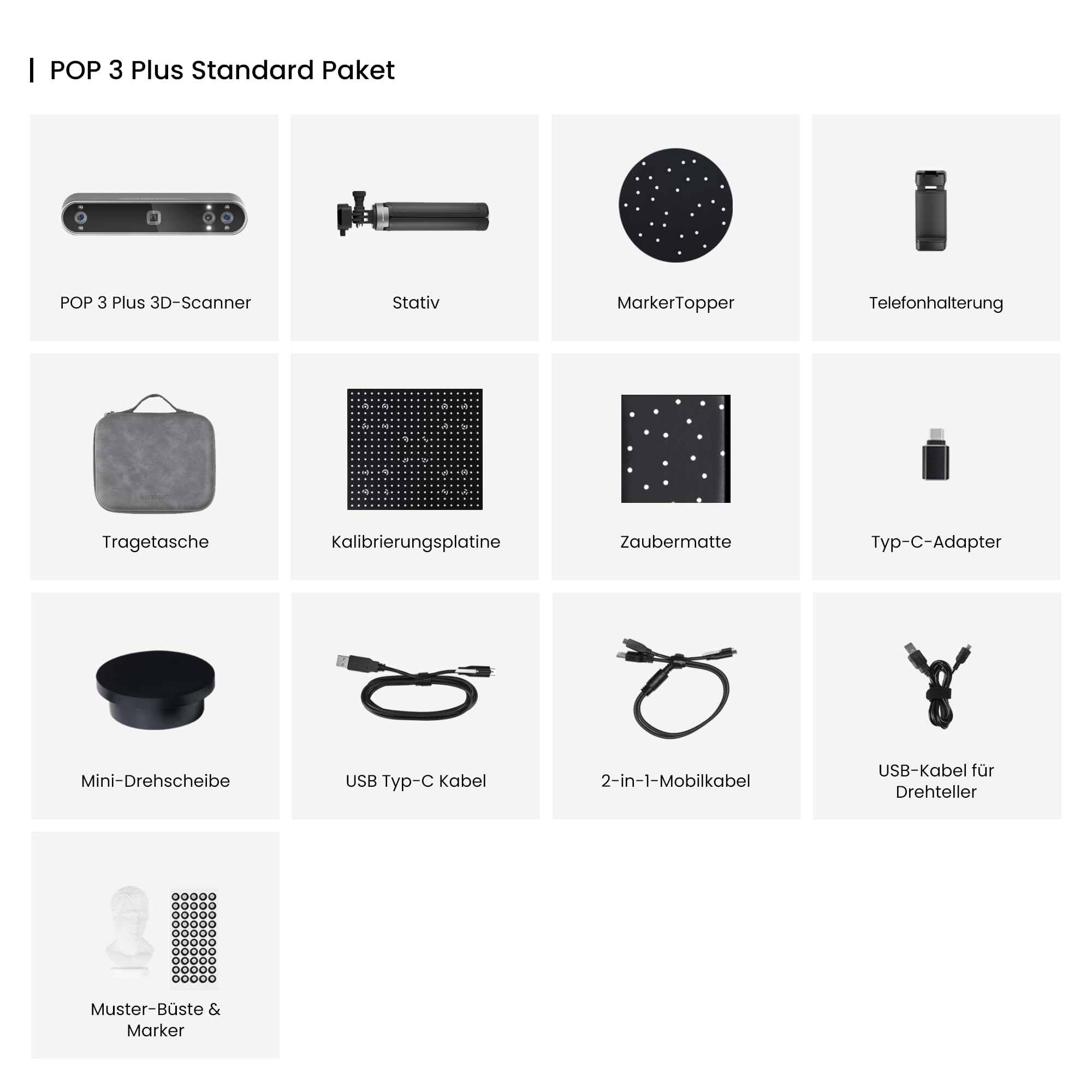 Revopoint POP 3 Plus 3D Scanner für 3D Drucker, Vollfarbscan für mittlere Objekte, Handscanner mit 0,04mm hoher Präzision, Kompatibel mit Android/iOS/Win10&11/macOS, Standard