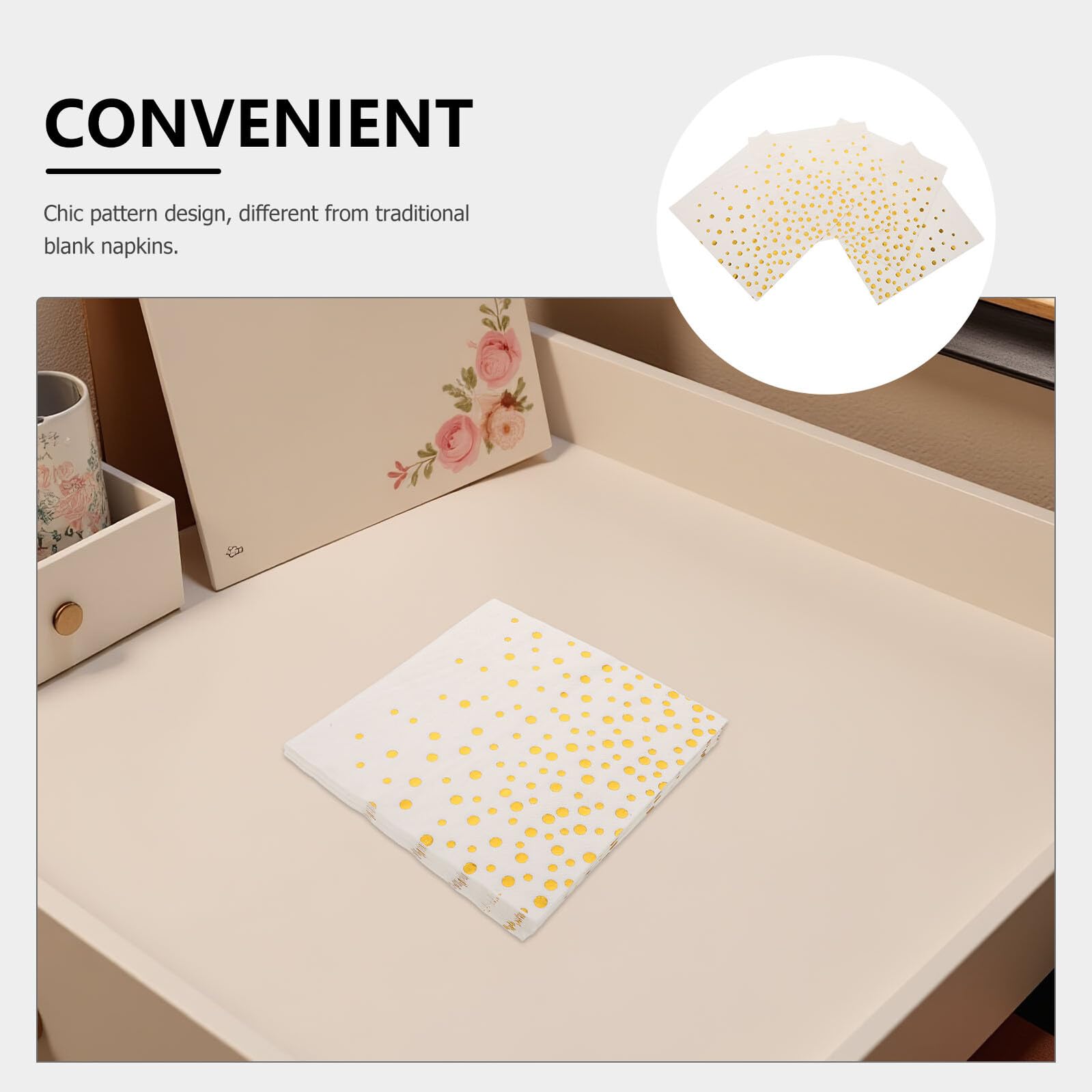 VALICLUD Servilletas para Bodas Desechables Lunares y Estampado Dorado 100 Unidades Papel para Cócteles Fiestas Despedidas de Soltera y Aniversarios