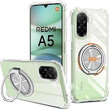 Compatible for Xiaomi Redmi A5 4G Phone Case, 360 Rotatable Ring Holder Kickstand/Stand [Non Yellowing] Transparent Silicone Shockproof Protective Cover Case for Redmi A5 4G 2025 - Crystal Clear