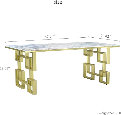 Miniatura 2 de Mesa de centro dorada, mesa rectangular de lujo, mesa central moderna con piedra microcristalina para sala de estar, sala de invitados, sala de