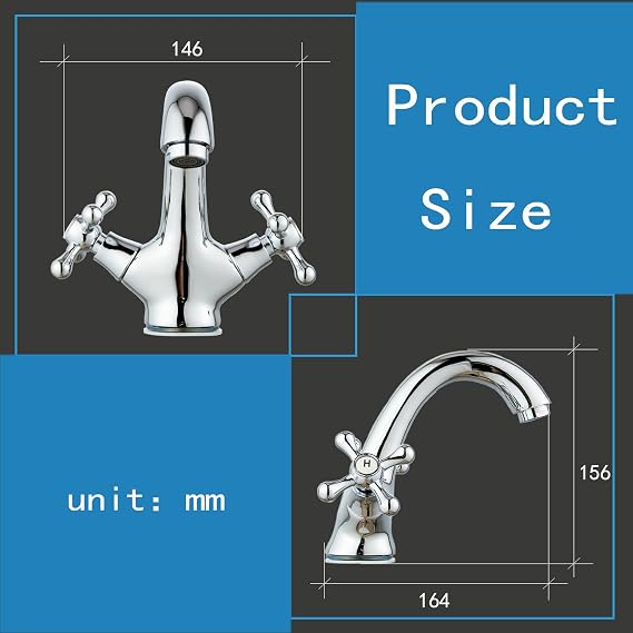 Basin Mixer Tap, Eovem Dual Cross Lever Bathroom Sink Mixer tap, Victorian Basin Sink Tap Brass,Chrome, Traditional