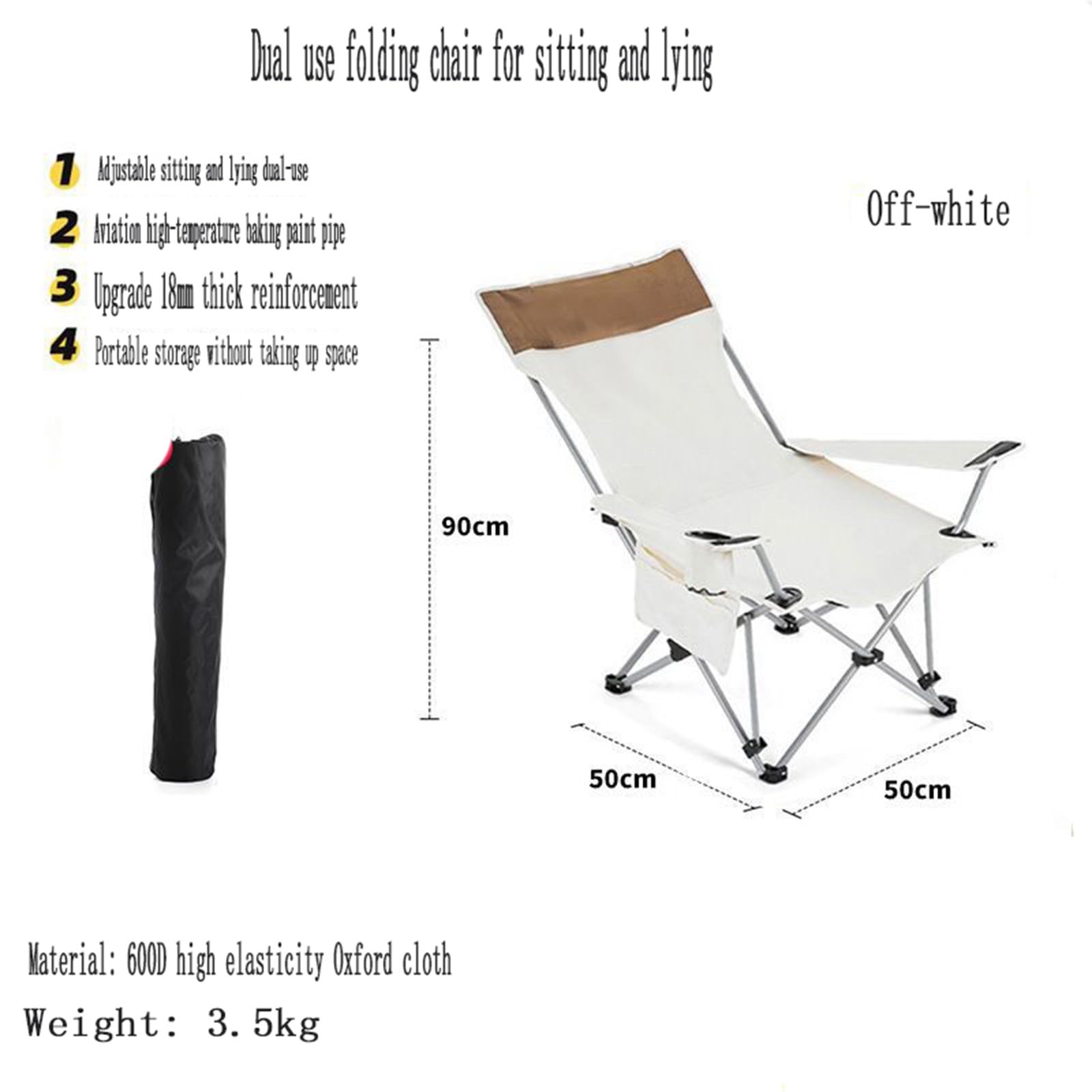 Chaise de Camping Pliable Surdimensionnée Portable avec Porte Gobelets et Accoudoirs Cadre Stable pour Extérieur Intérieur Camping Pêche Couleur Noir Gris B