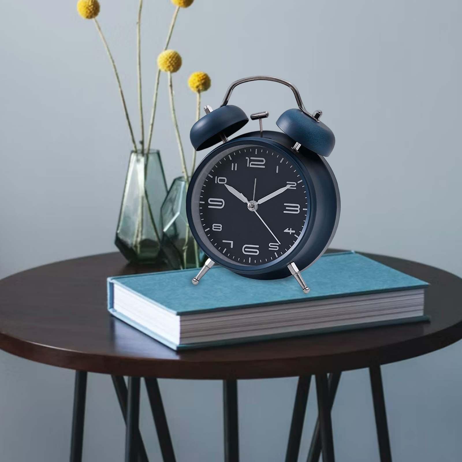 Reloj Despertador Clásico de Doble Campana, Reloj de Regalo, Movimiento Silencioso, Esfera Luminosa, Superficie de, Función de Luz Nocturna, Azul Oscuro, Individual