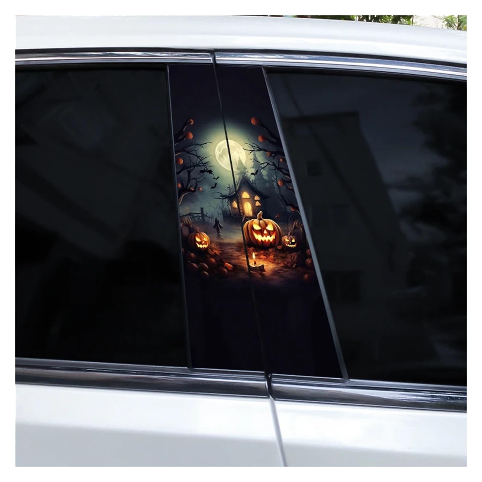 Car Side Decals 2pcs Halloween Horror Castle Pumpkin Car Stickers Door B-Pillar Sunscreen Center Column Decal(Style W)