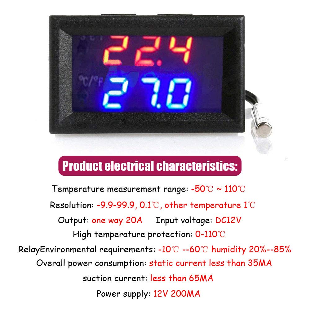 RUIZHI DC 110-220v Digital Termostato termoregolatore -50 ℃ ~ 99 ℃ Regolatore di Temperatura LED Display Temperature Controller con Sonda Sensore