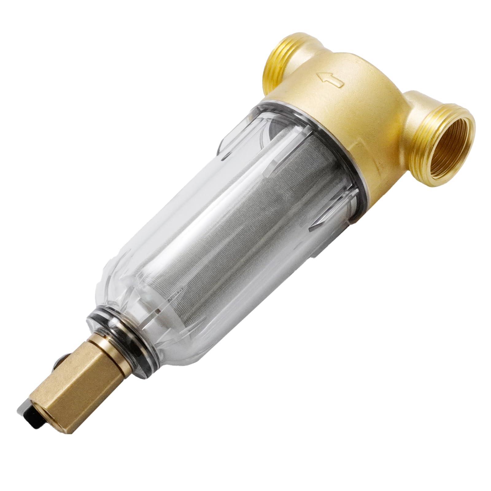 Wiederverwendbar Wasserfilter Vorfilter, 1 Zoll mit 3/4" Adapter, 40 Mikron Edelstahl Filternetz, Transparentes Gehäuse für Waschmaschine Hauswasser