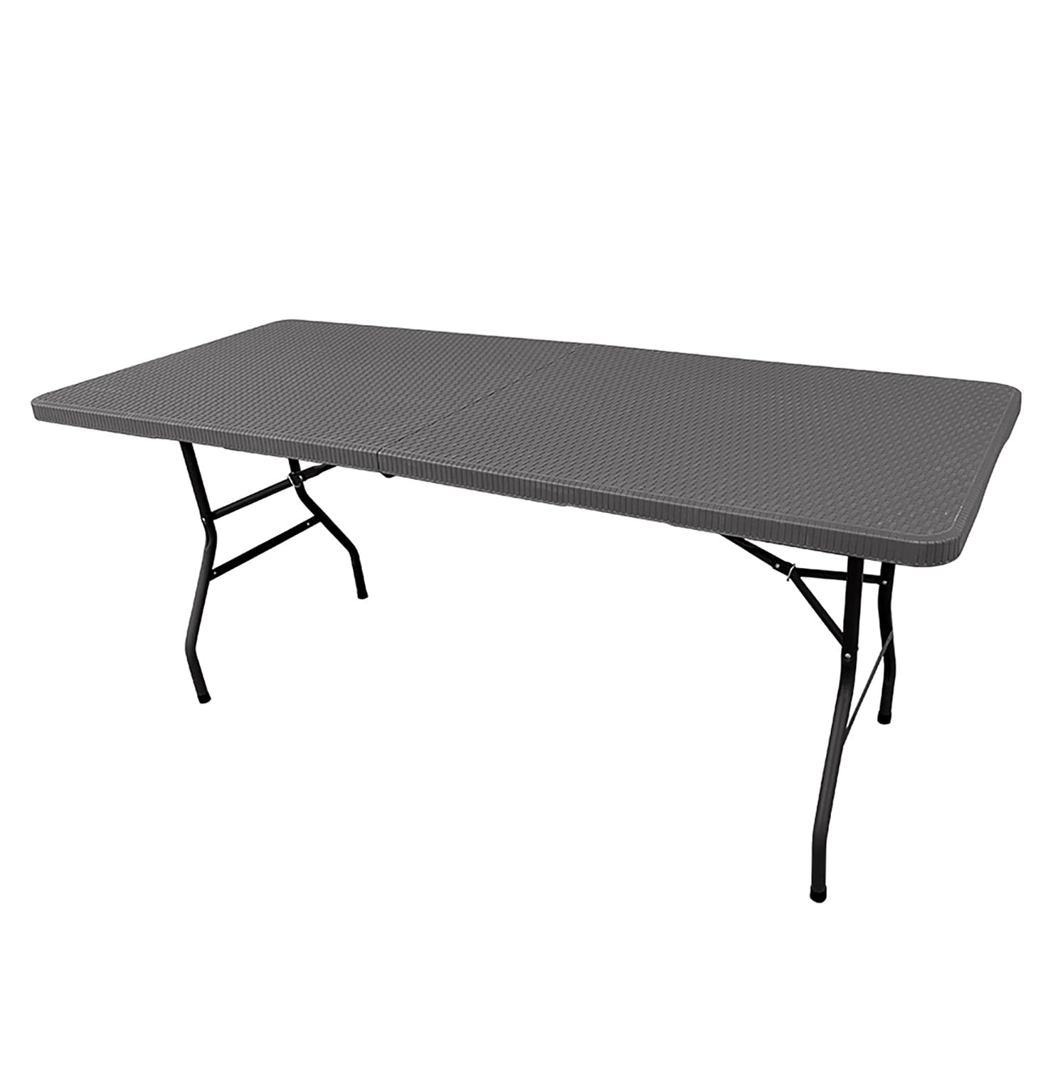 The Homeweeks Mesa Plegable Solid Efecto Ratan Gris Antracita 180cm | portátil | Normativa Uso público | Tablero Resina HDPE 3,5cm | Capacidad 6/8 Personas | Carga 150 kg.