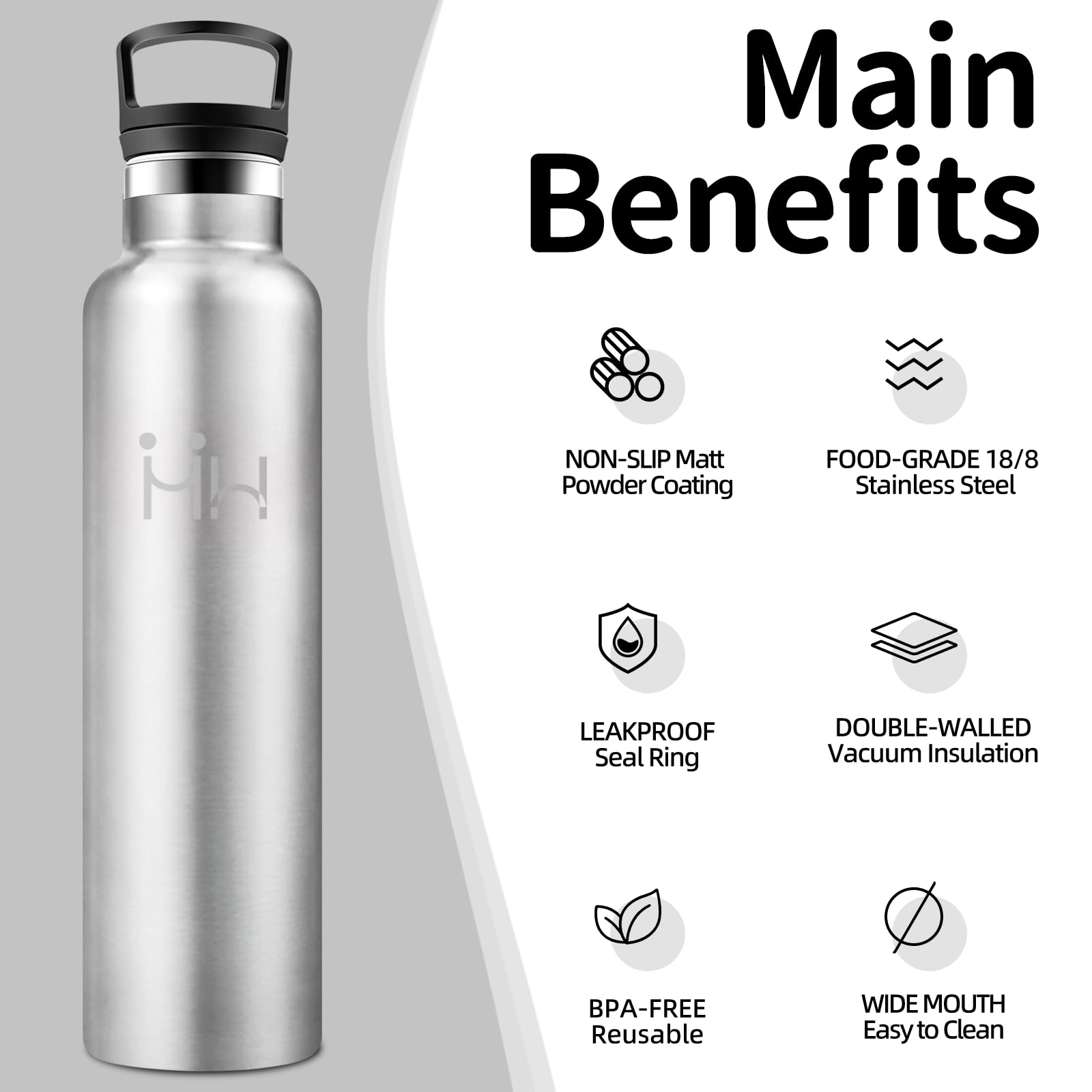 Borraccia Termica, 1000 ml Senza BPA, Borracce Termiche, 18/8 Acciaio Inossidabile, Borraccia Acciaio Inox, Bottiglia Acqua Con Cannuccia e 2 Coperchi, Borracce per Palestra - Acciaio inossidabile