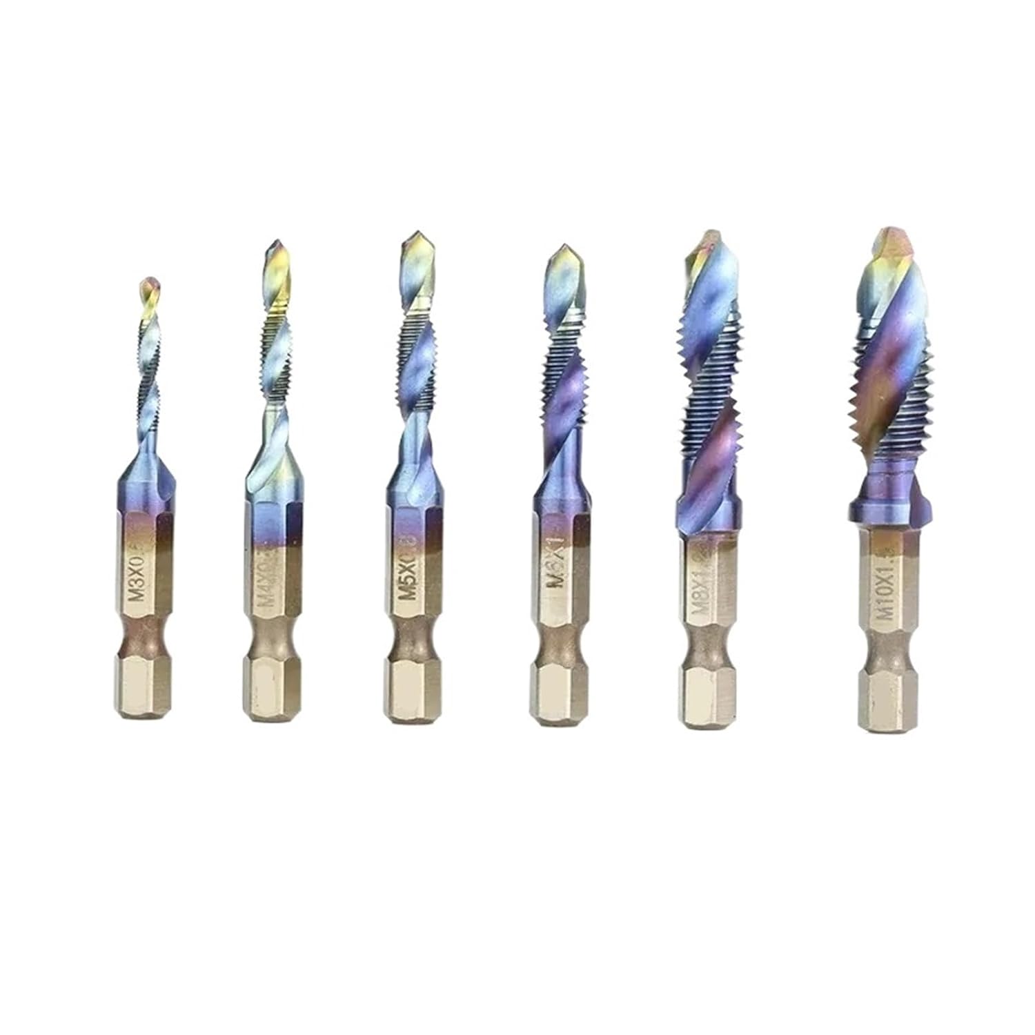 Tap Drill Bit Countersink Set Compound Screw Thread Bits Hand Tools 6pcs M3-M10(Blue 6Pcs Set)