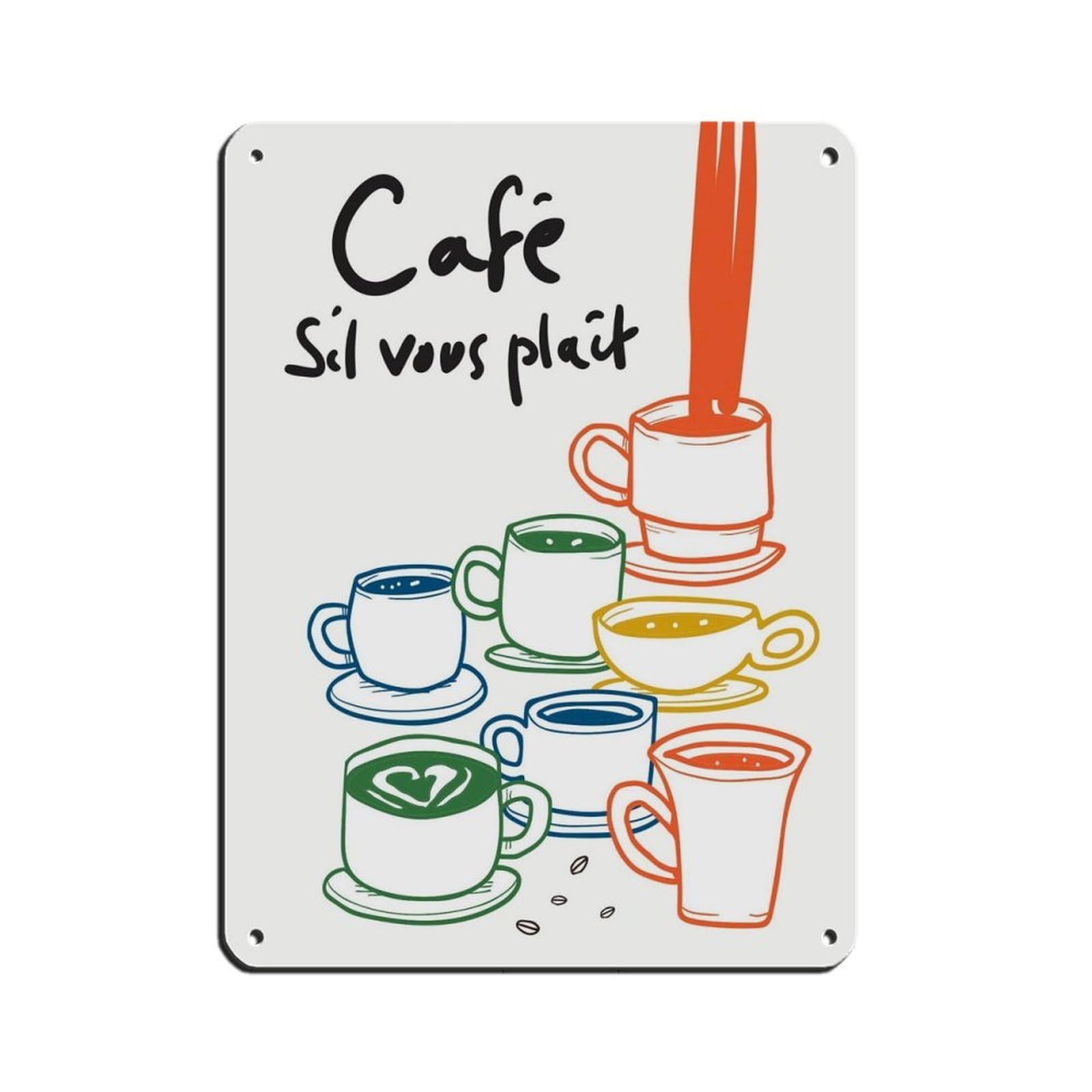 Colourful Coffee Cups, Hand Drawn Coffee Poster Tin Sign Vintage Metal Pub Club Cafe Bar Home Wall Art Decoration Poster Retro 12x16inch(30x40cm)