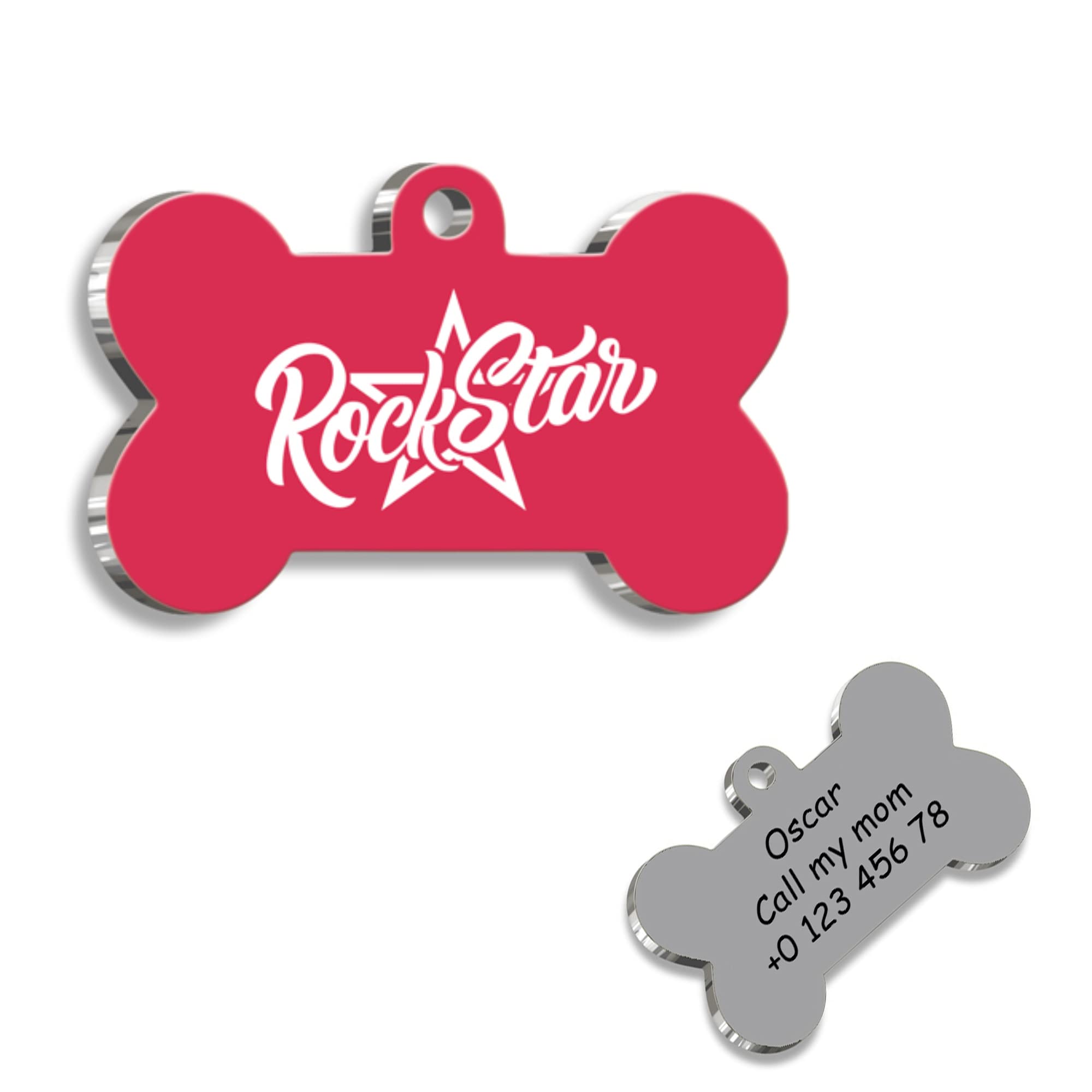 ROCKSTAR Red Personalized Dog Tag - Custom Name Tag - ID Tag for Dog & Cat - Customized Pet Tags - Dog & Cat Name id Tag - Dog Name Tag - Engraved Dog Tag