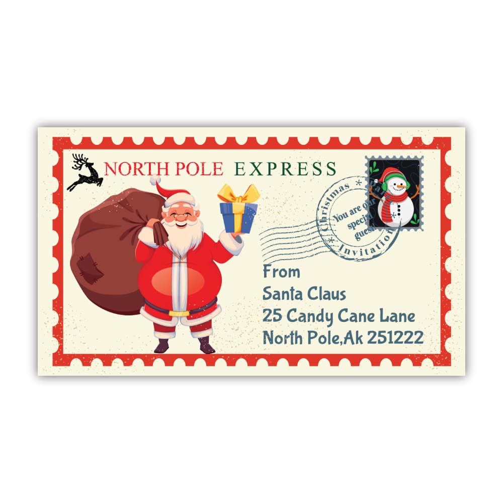 Pack of 10 Xmas Santa Stamp Labels (99.1 x 57.3 mm) Christmas Stickers for Kids, Crafts, Cake Boxes & Gifts Papa Prints®
