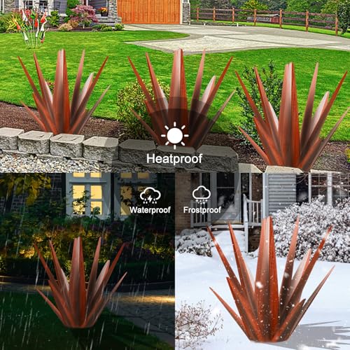 Image of TOMBABY Enlarge Metal Plants Tequila Rustic Sculpture, Outdoor Patio Yard, Home Decor Hand Painted Agave Garden Statue, Outdoor Lawn Ornaments Yard Stakes for Mom Gift (1 Large coppery)