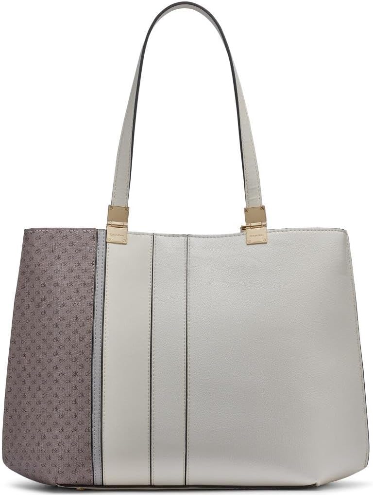 Calvin Klein womens Granite Geometric Tote Bag – Vegan Leather, Monogram, 3 Pockets - Image 2