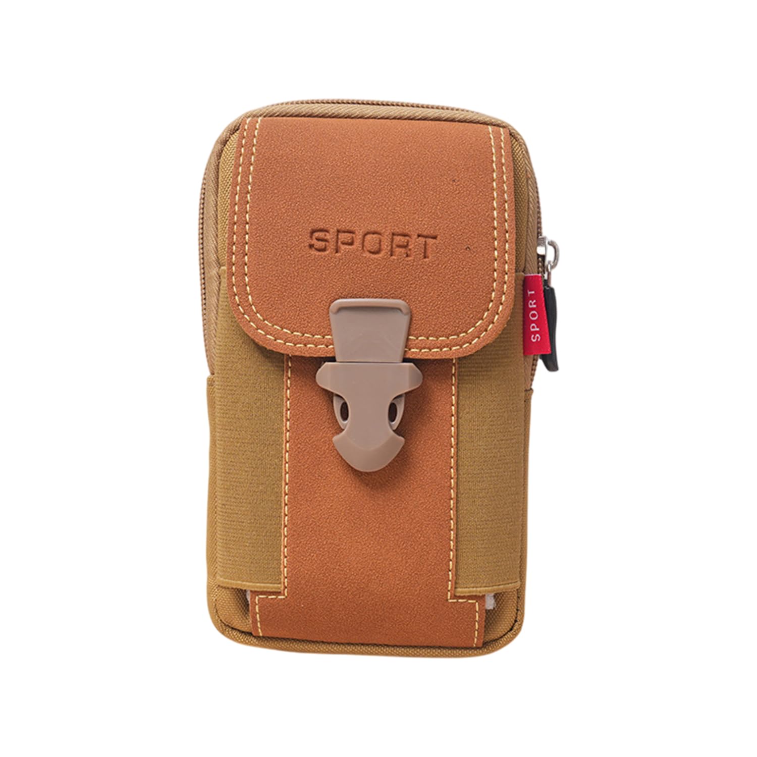 MOMISY Men's Nylon Utility Pouch, Multi-Compartment Travel Phone Bag with Buckle, 17 x 10.5 x 5 cm, Khaki-image-4