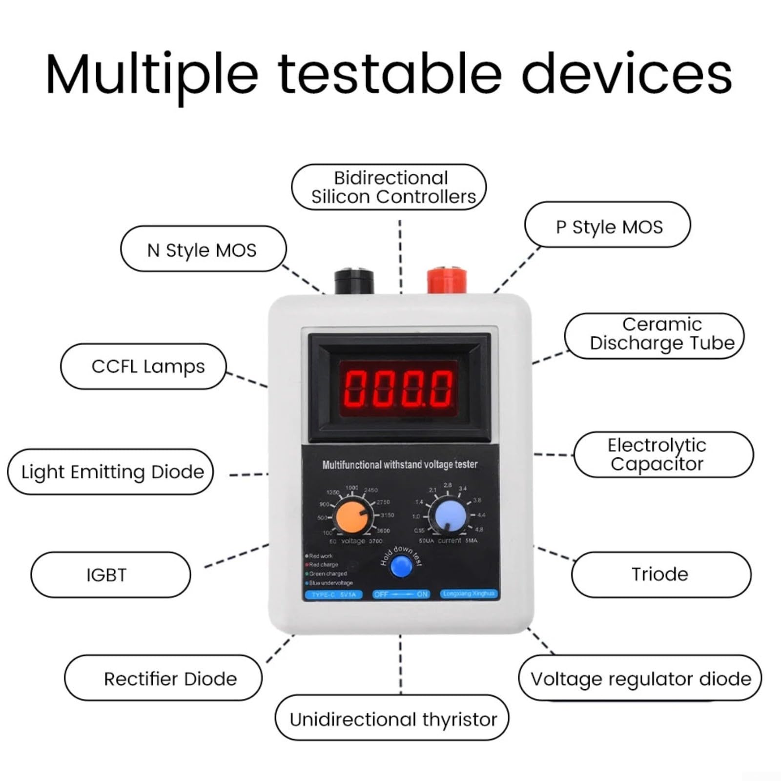 Transistor Tester, IGBT Transistor tester di tensione 0-3500 V, tester di diodi MOS Transistor MOV (rosso)