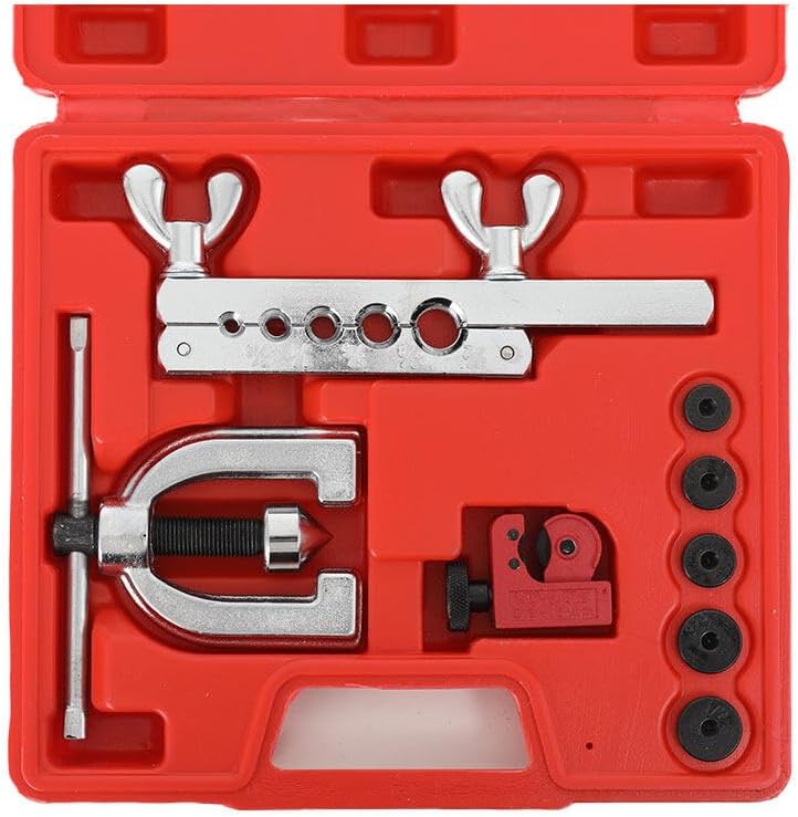 Double Brake Line Flaring Tool Kits Brake Line Repair Tools Flare Tool Set for Copper, Aluminum, Iron Tube, Brake Line and Brass Tubing Tool, Clamping Pipe Size 3/16,1/4,5/16,3/8,1/2