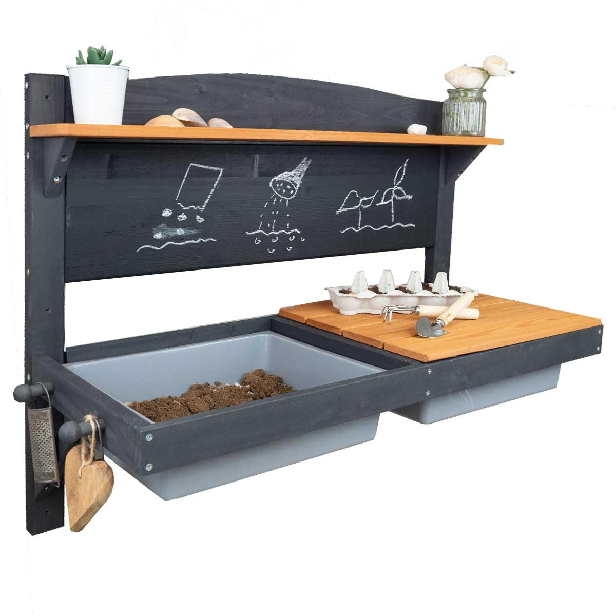 Meppi Matschküche Wand - Matschküche zum Hängen - Funktionelle Outdoor Spielküche aus Holz
