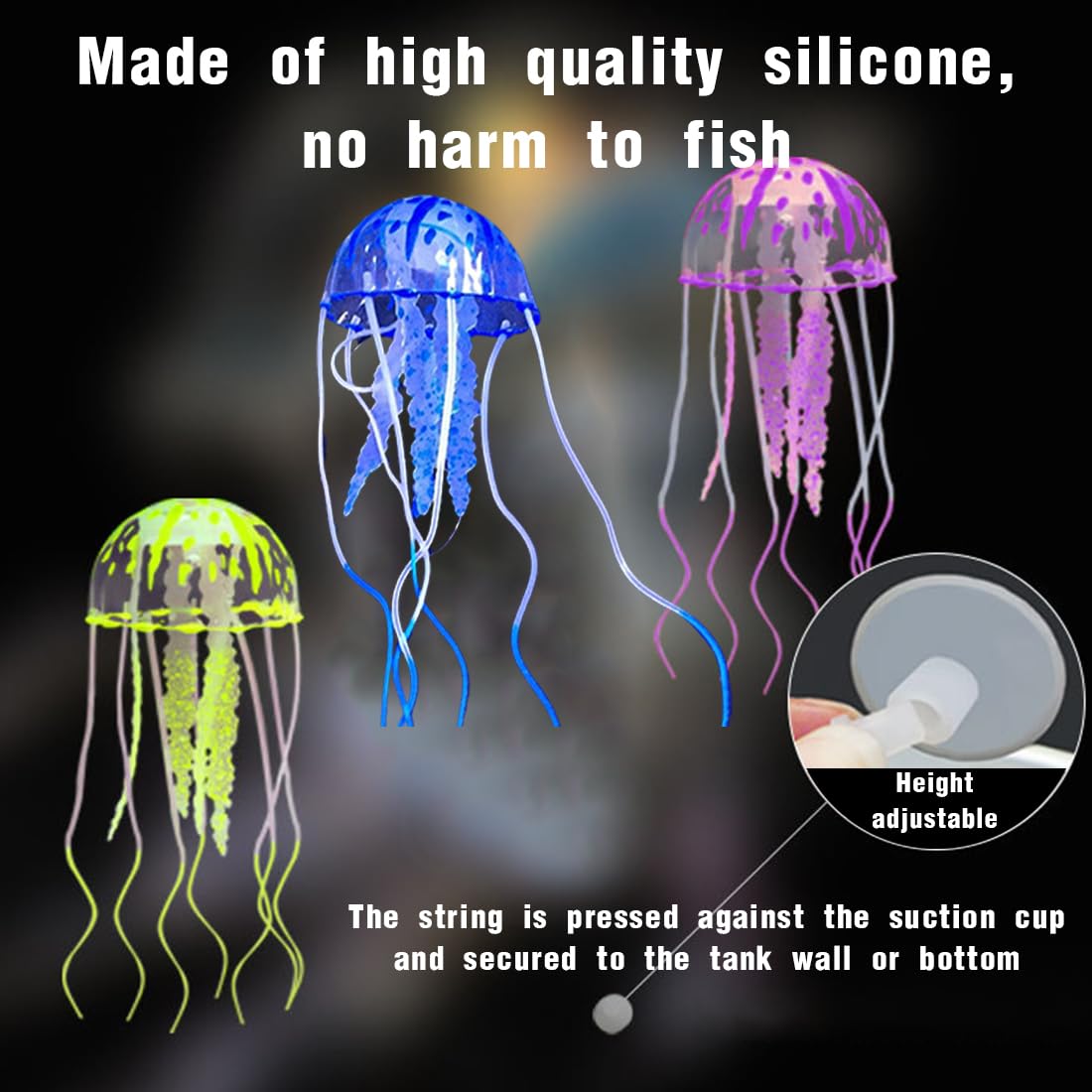 Ensemble de 4 Méduses Artificielles Lumineuses pour Aquarium, en Silicone Fluorescent - Accessoires de Décoration pour Aquariums et Aquariums d'eau de Mer.