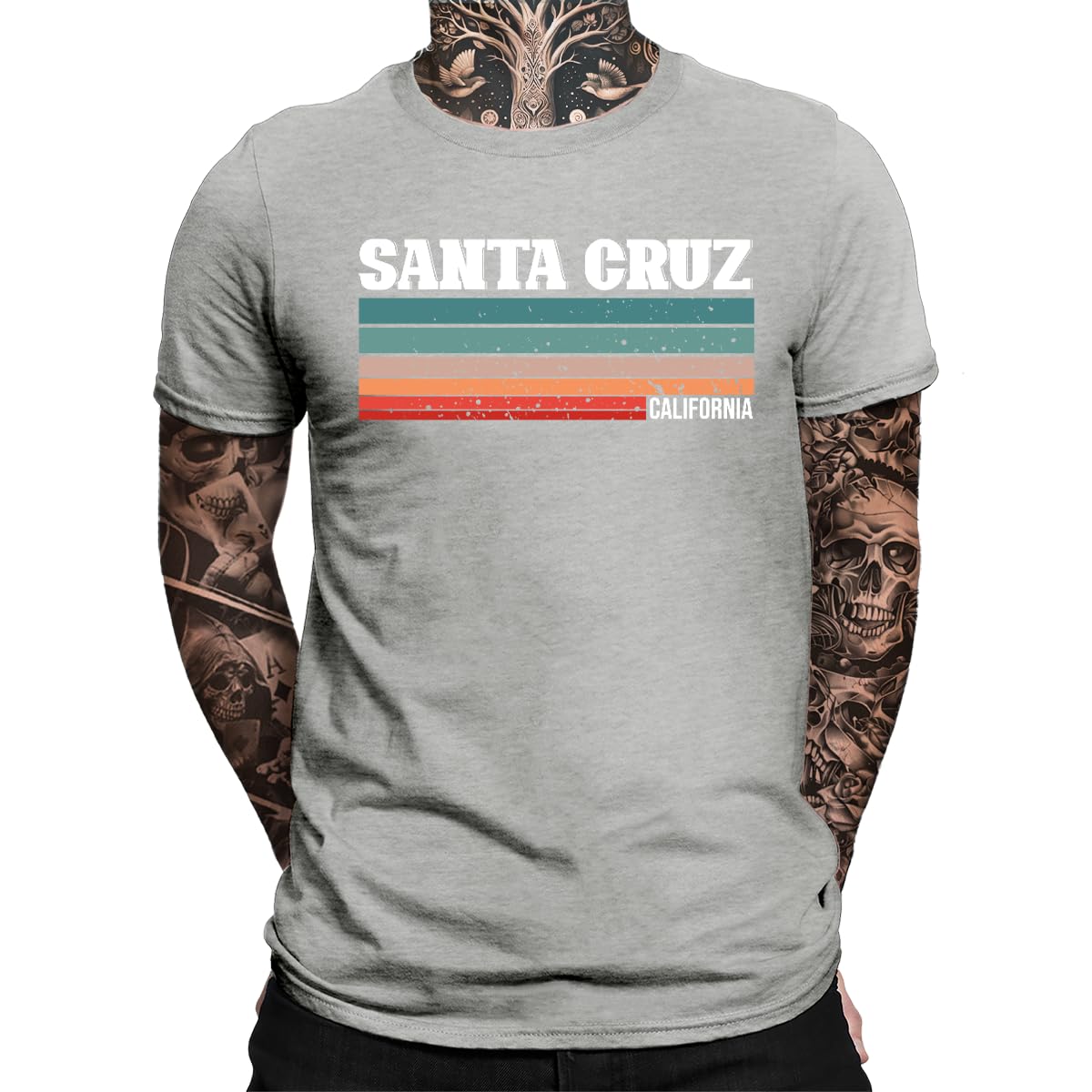 Unibly Men's Gray Santa Cruz California Surfer Retro 70S 80S California Los Angeles T-Shirt, L