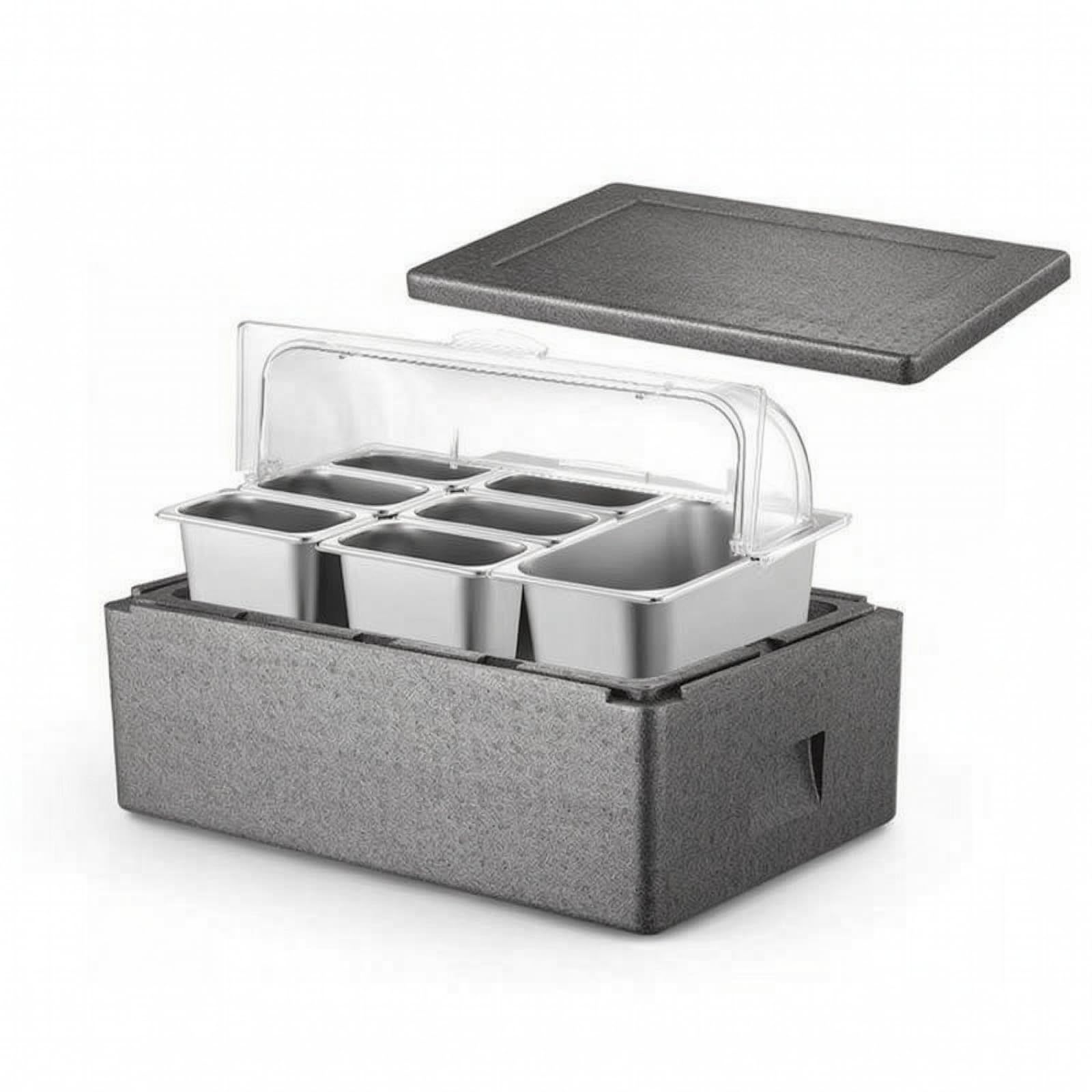 KESOTO Caja Almacenamiento Isotérmica para, Caja De 24L con Tapa Sólida Gris + Siete Compartimentos con Tapa Abatible + 4 Placas De Hielo + 10 Bolsas De Hielo