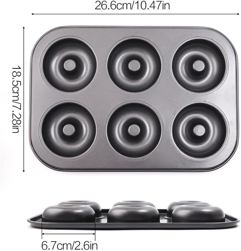 2 Pack Donut Pans, Premium Carbon Steel 6-Cavity Non-Stick Donut Mold, Perfect Baking Pans for Bagels Biscuit Cake, Dishwasher Oven Safe