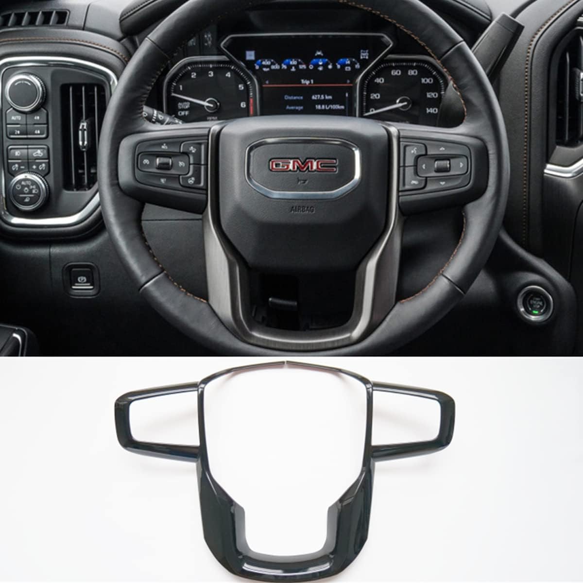 Black Interior Steering Wheel Trim Accessories for GMC Yukon XL 2021-2023 / Sierra 1500 2019-2023 / 2500HD 3500HD 2020-2023 (Gloss Black)