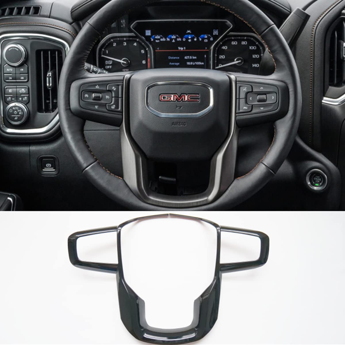 ZiWen New Gloss Black Steering Wheel Cover Trim for GMC Sierra 1500 2500HD 3500HD 2020 2021 2022 2023 Yukon XL 2021 2022 2023 (Gloss Black)