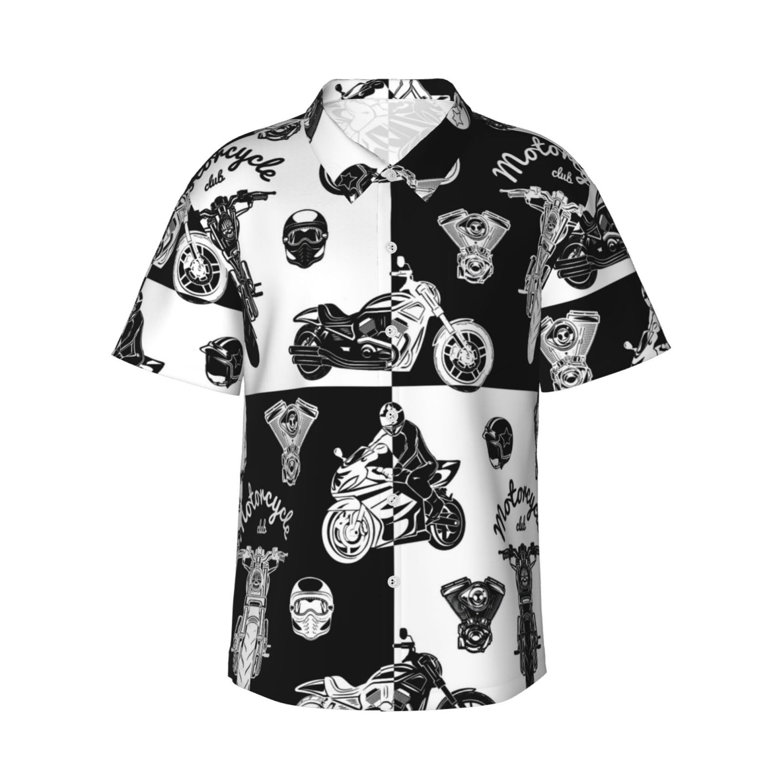 Sanfutian Men's Motorcycle Club 3D Print Casual Button Down Shirts, Novelty Hawaiian Short Sleeves Xl