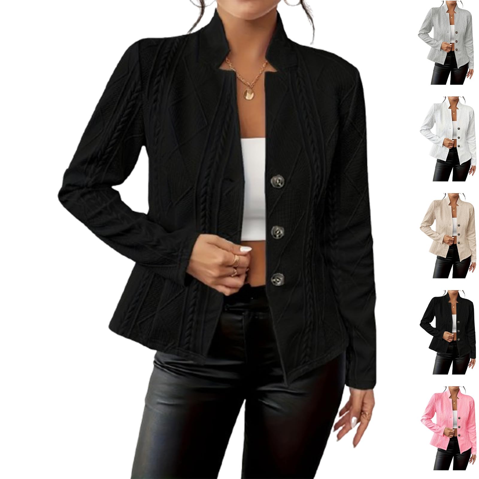 Womens Textured Casual Blazer Single Breasted Long Sleeve V Neck Work Office Business Casual Blazer for Women