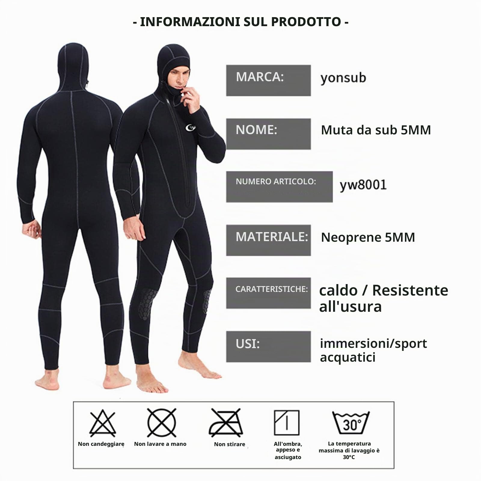 F Fityle Muta da uomo Muta in neoprene 5mm Muta da sub - XL