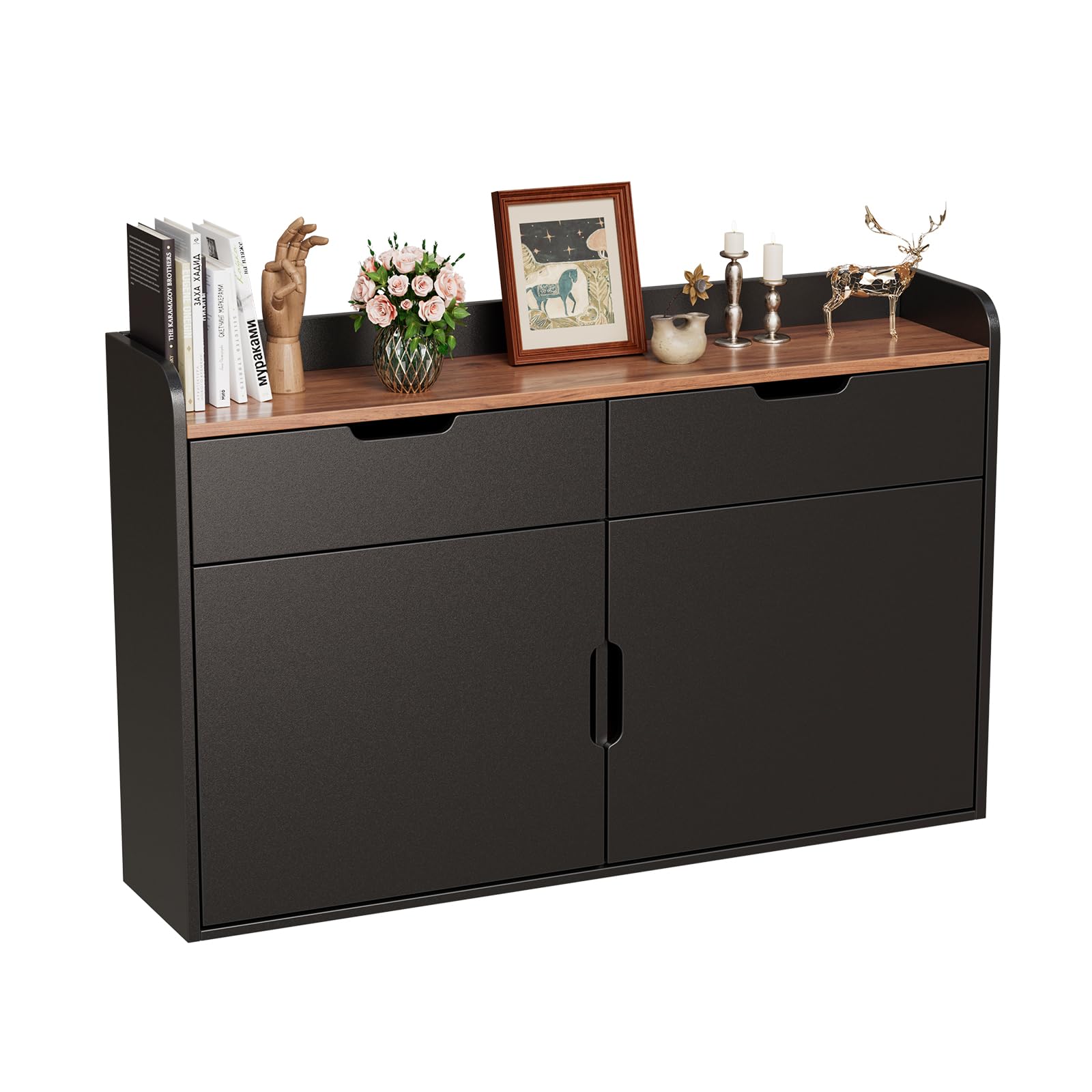 Mobile da ingresso Multiuso da appendere, Scarpiera Salvaspazio Slim,Scarpiera Chiusa con 2 cassetti, 4 ripiani regolabili, Madia Salvaspazio, per ingresso, corridoio, anticamera,100x63x22 cm (BxHxT)