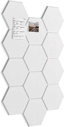Tablón de anuncios grande de 12 x 10 pulgadas, paquete de 12 tableros de corcho blanco para paredes, azulejos de fieltro hexagonal autoadhesivos,