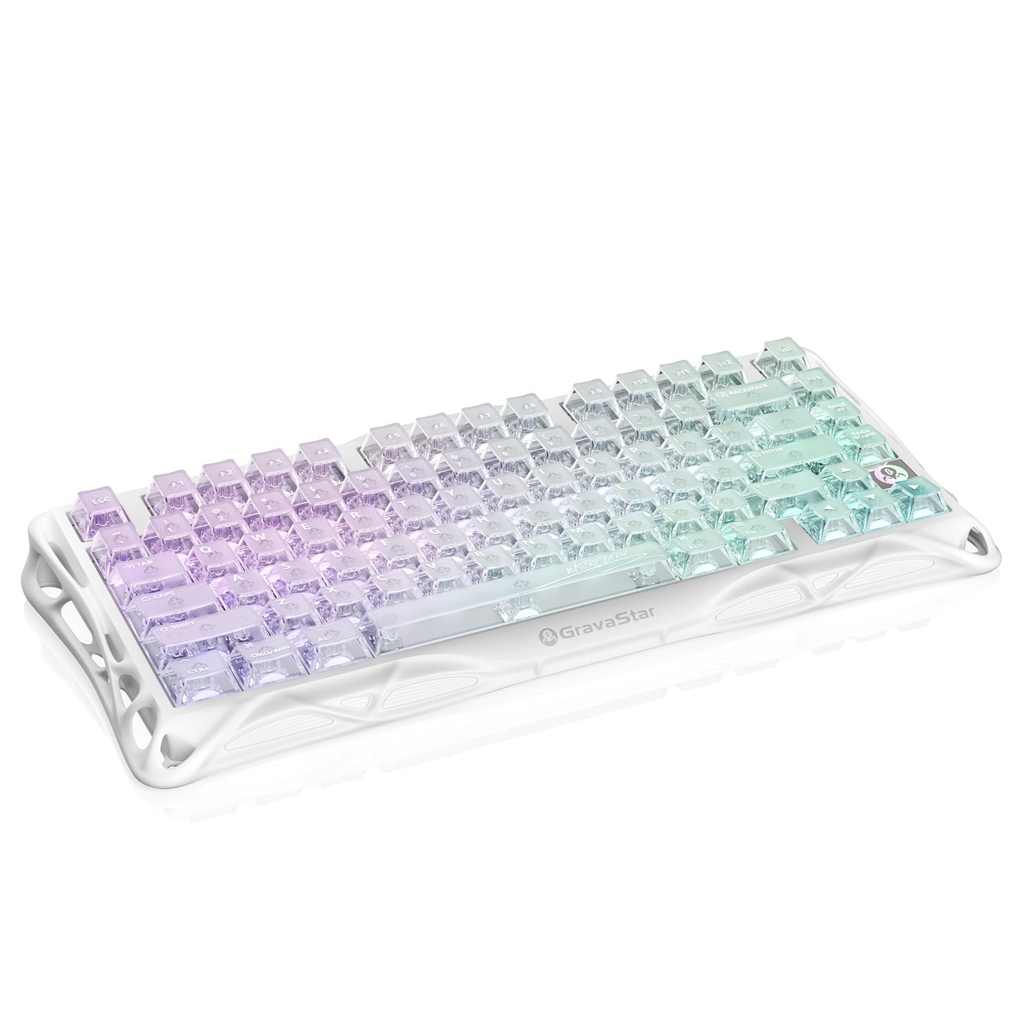 GravaStar Mercury K1 Lite Clavier Mécanique de Jeu avec BT5.0/2.4G /Type-C, 75% Gasket Clavier Gamer RGB Rétroéclairé, Commutateurs Linéaires Pré Lubrifiés, QWERTY (Crystal Aurora)