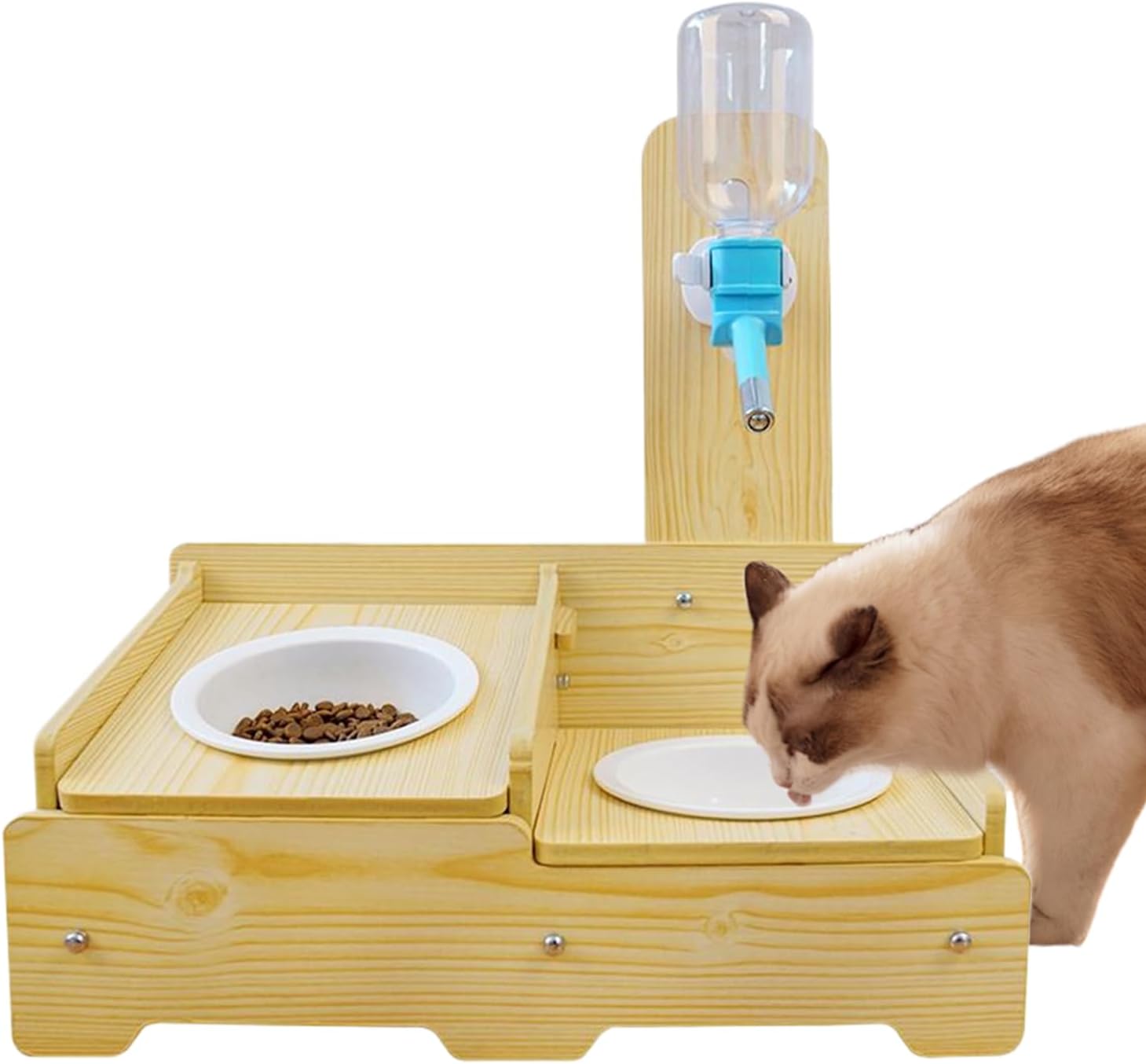 Water Dispenser Dogs - Non-Slip Base with 2 Bowls, Adjustable Cat Water Dispenser Food Feeder for Puppy Kitten Pet Animal Indoor Home Living Room Balcony Apartment Outdoor Garden, 16.5x8.6x15.7inch