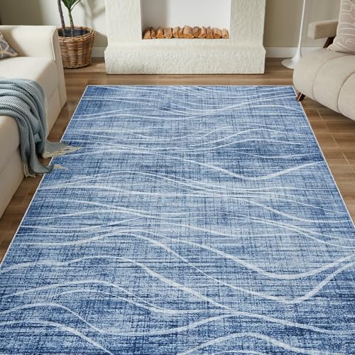 WITSHOCK 6x9 Abstract Washable Area Rug, Non-Slip, Blue