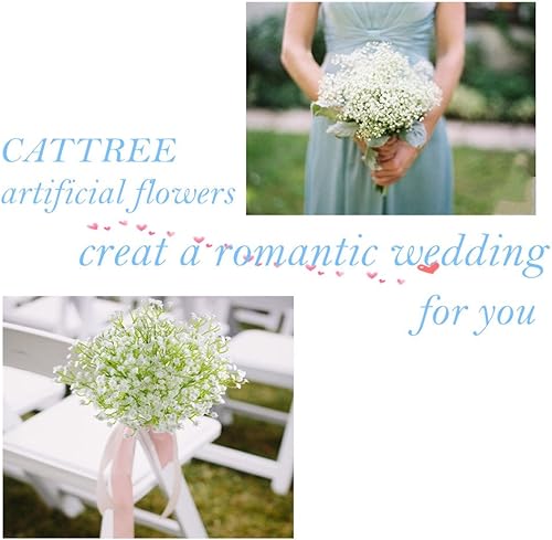Vista 40 de CATTREE - Flores artificiales, paquete de flores de plástico flocado, plantas falsas, ramo de novia, interior, al aire libre, hogar, oficina, mesa