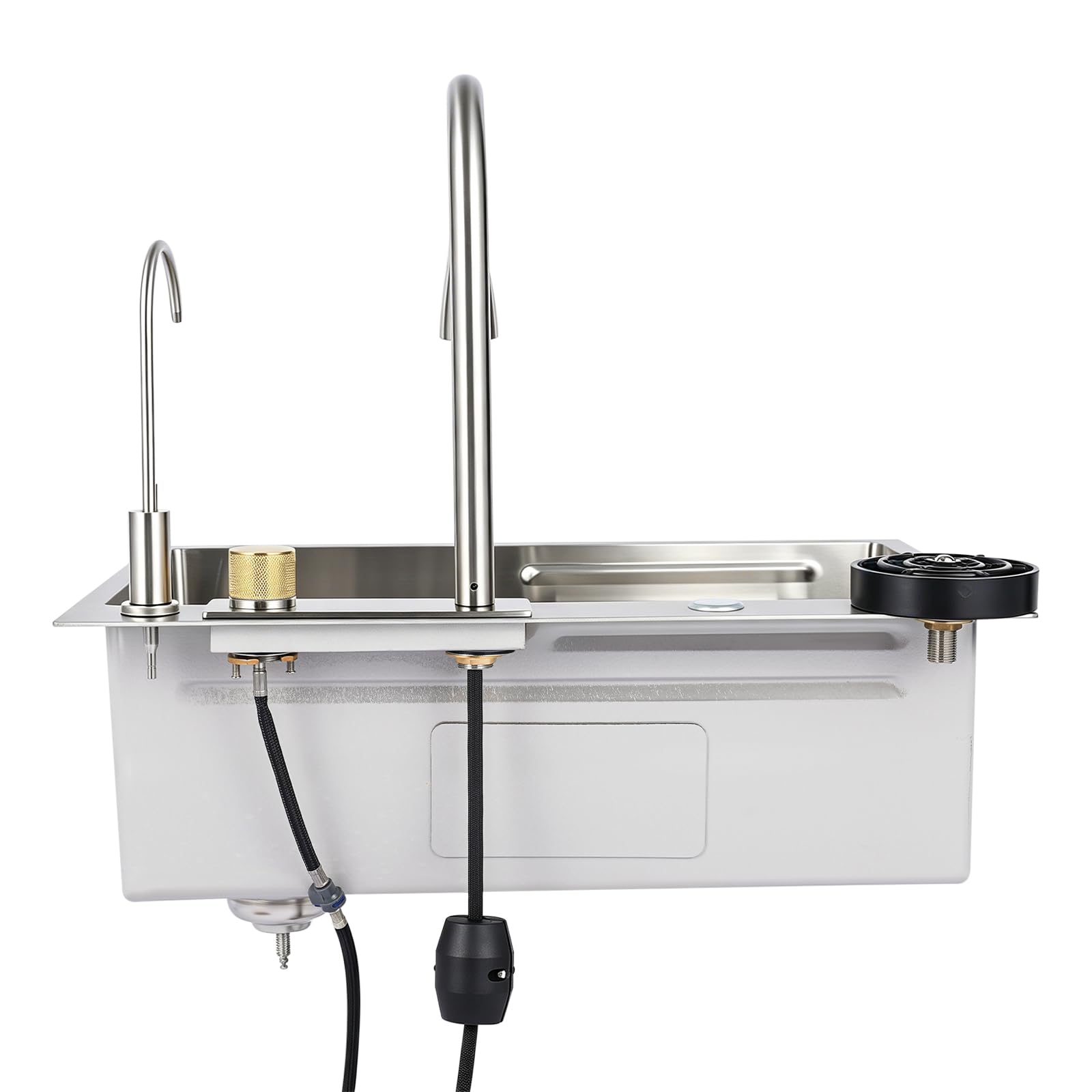Fregadero de cocina 68 × 35 × 21 cm, acero inoxidable 304, 4 modos, juego completo | Grifo extensible con diseño de doble etapa, incluye 5 puntos de montaje preperforados, sifón y sistema de filtro