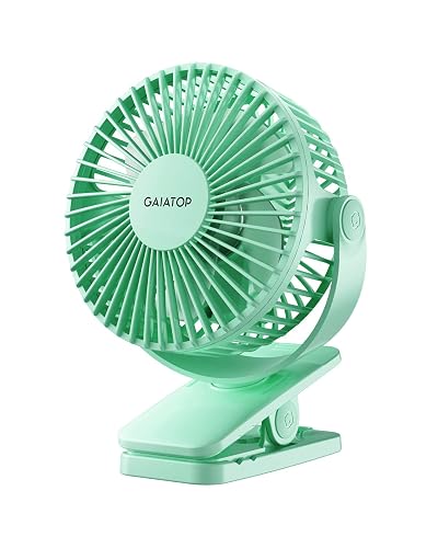 Gaiatop Portable Clip on Fan Battery Operated, Small Powerful 3 Speed Quiet 360° Rotate, USB Rechargeable Mini Personal Cooling Fan for Desk Table Home Office Stroller Camping Women Gifts Green - green