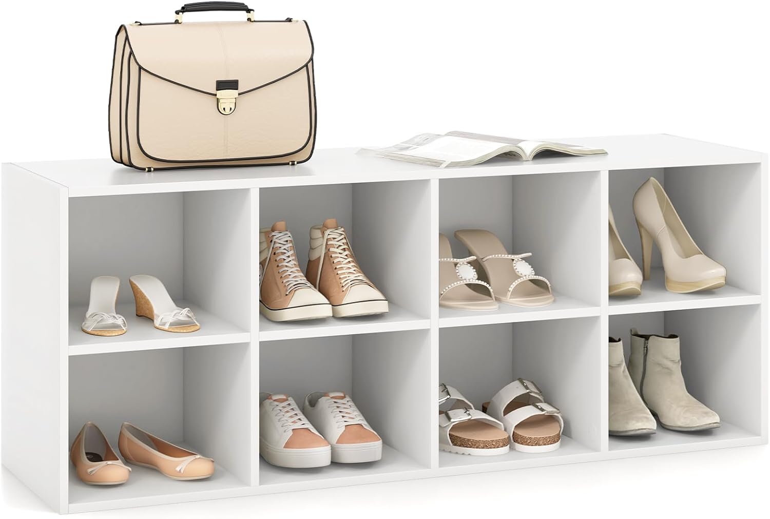 LOKO 8-Cubby Shoe Storage Bench, 40” Entryway Bench with Storage, 500 LBS Loading Capacity, Multifunctional Shoe Rack Organizer, Bed End Bench for Bedroom Living Room Hallway Mudroom (White)